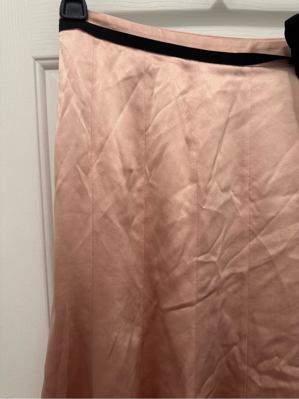 Y2K Style Express Blush Pink A-Line 100% Silk Skirt with Black Trim - Picture 5 of 15